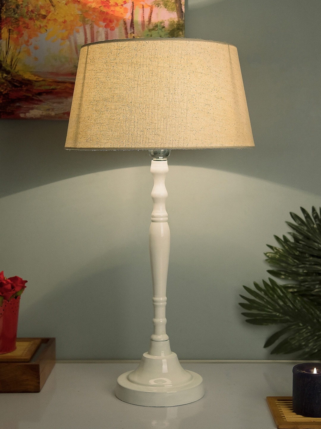 

Homesake White Solid Handcrafted Bedside Standard Table Lamp with Shade