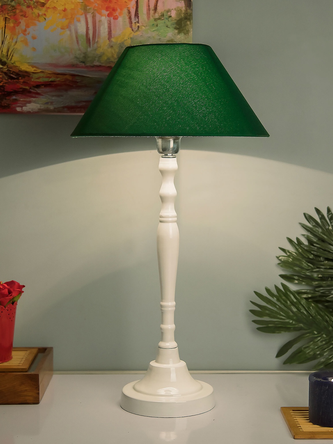 

Homesake White & Green Solid Imperial Handcrafted Table Lamp with Shade