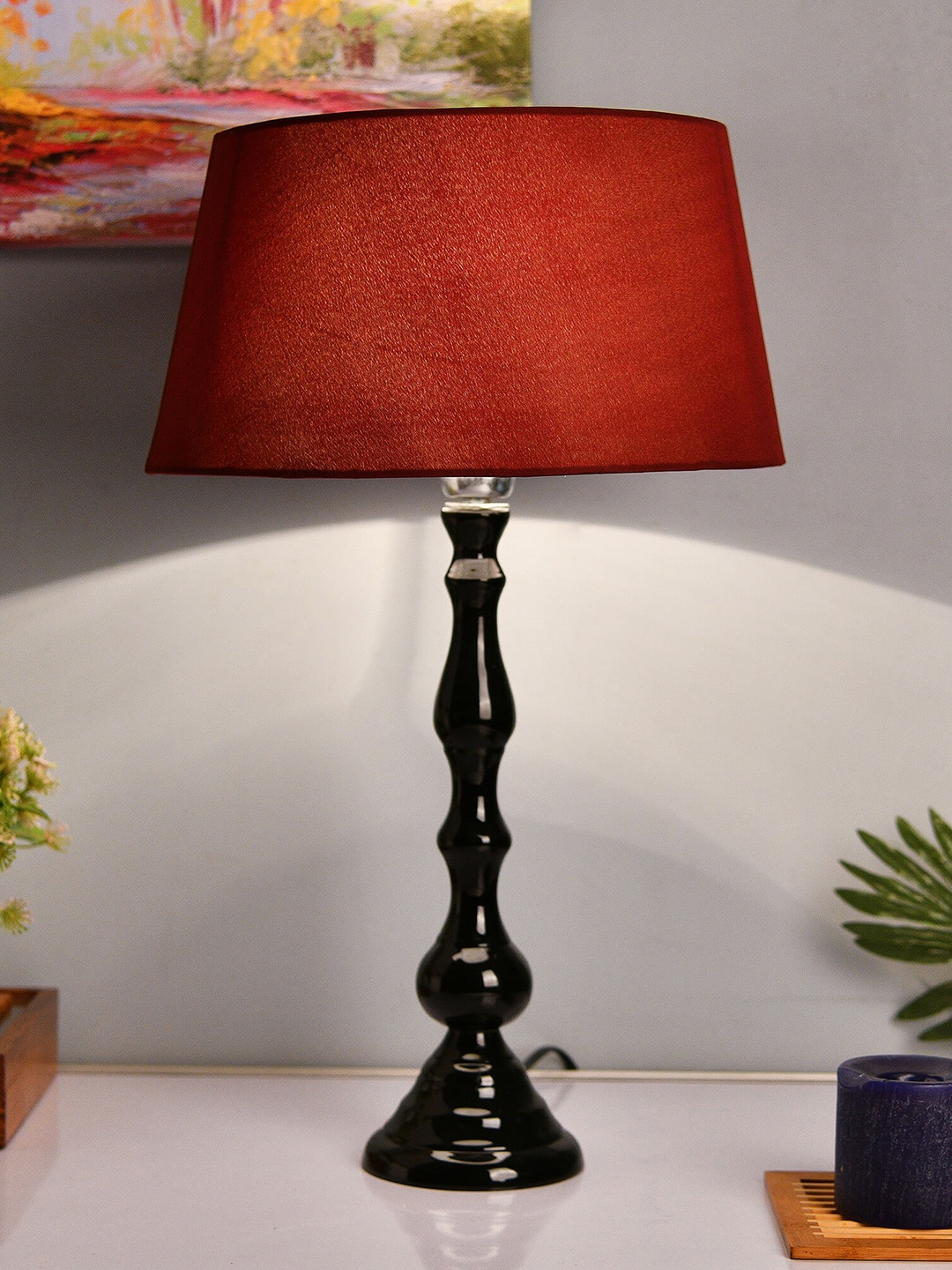 

Homesake Black & Red Solid Teardrop Handcrafted Table Lamp with Shade