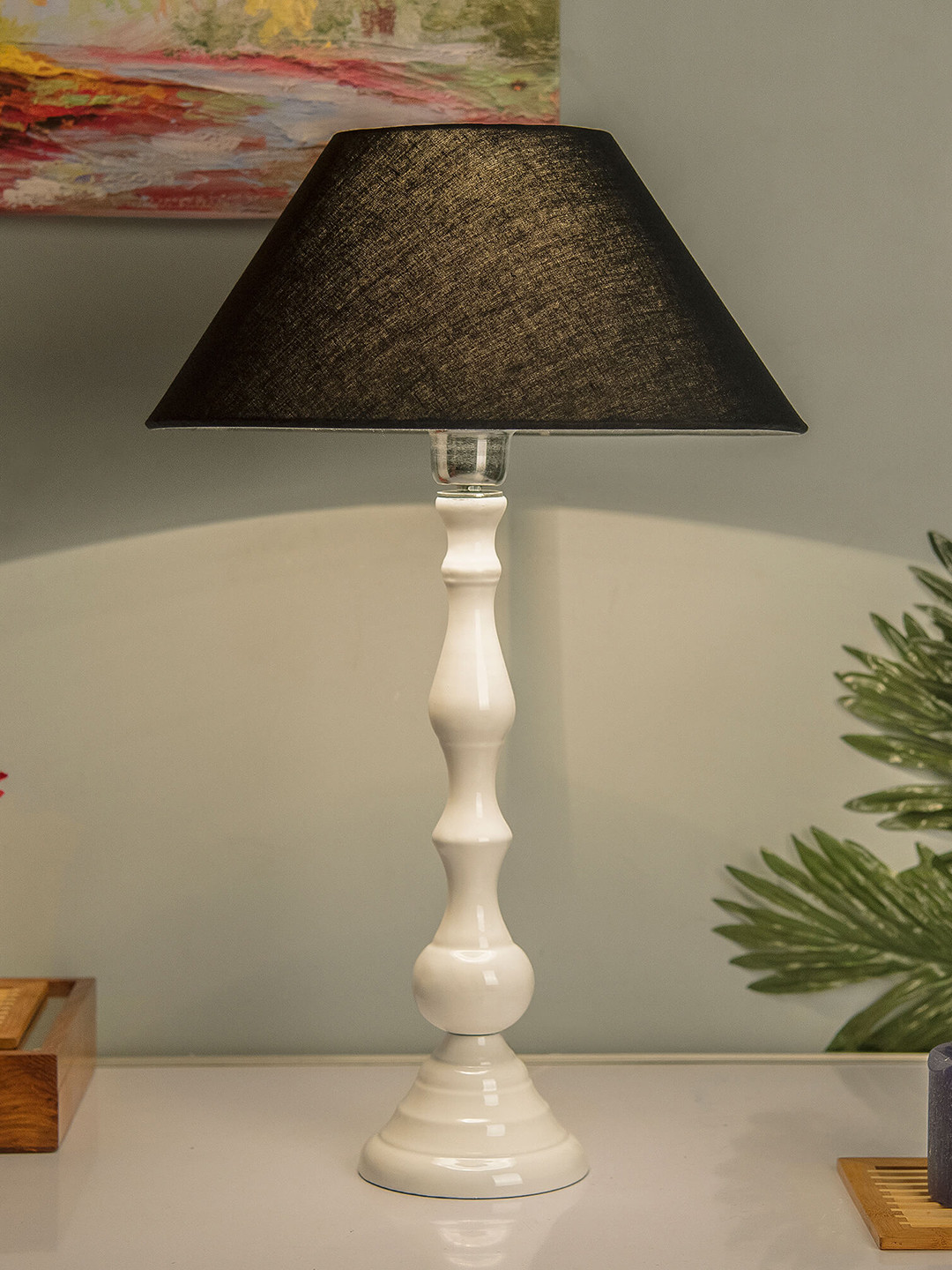 

Homesake White & Black Solid Teardrop Handcrafted Table Lamp with Shade