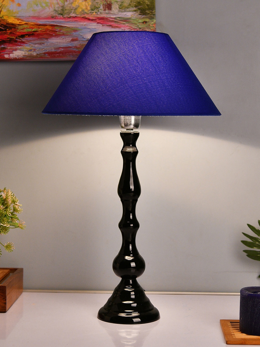 

Homesake Black & Blue Solid Teardrop Handcrafted Table Lamp with Shade