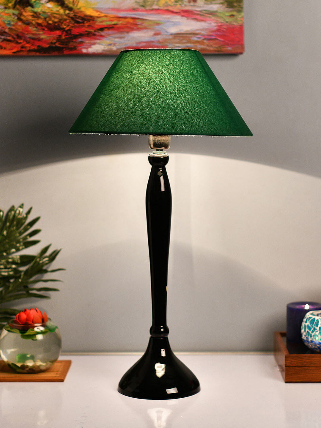 

Homesake Black & Green Solid Royal Ovoid Handcrafted Table Lamp with Shade
