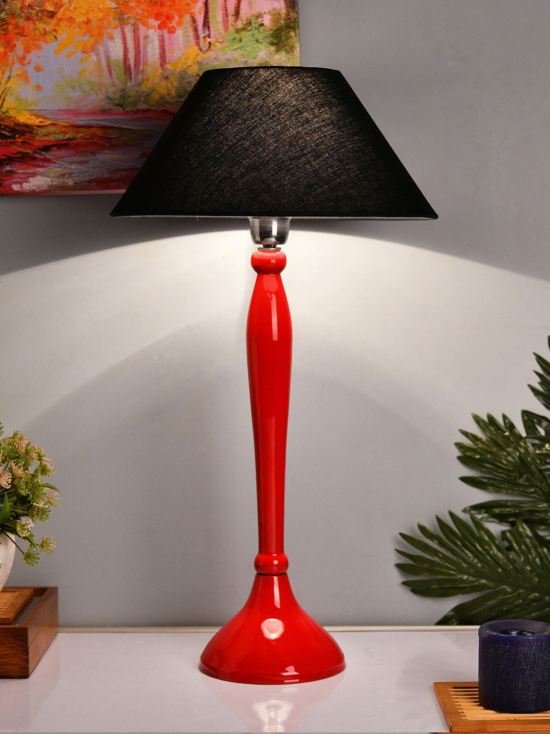 

Homesake Red & Black Solid Bedside Standard Table Lamp with Shade