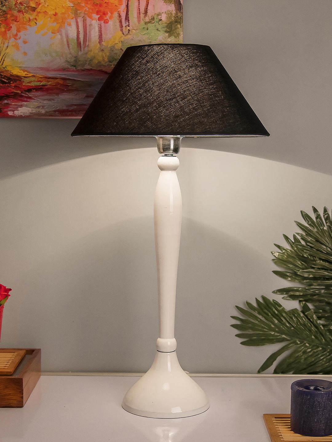 

Homesake White & Black Solid Handcrafted Table Lamp with Shade