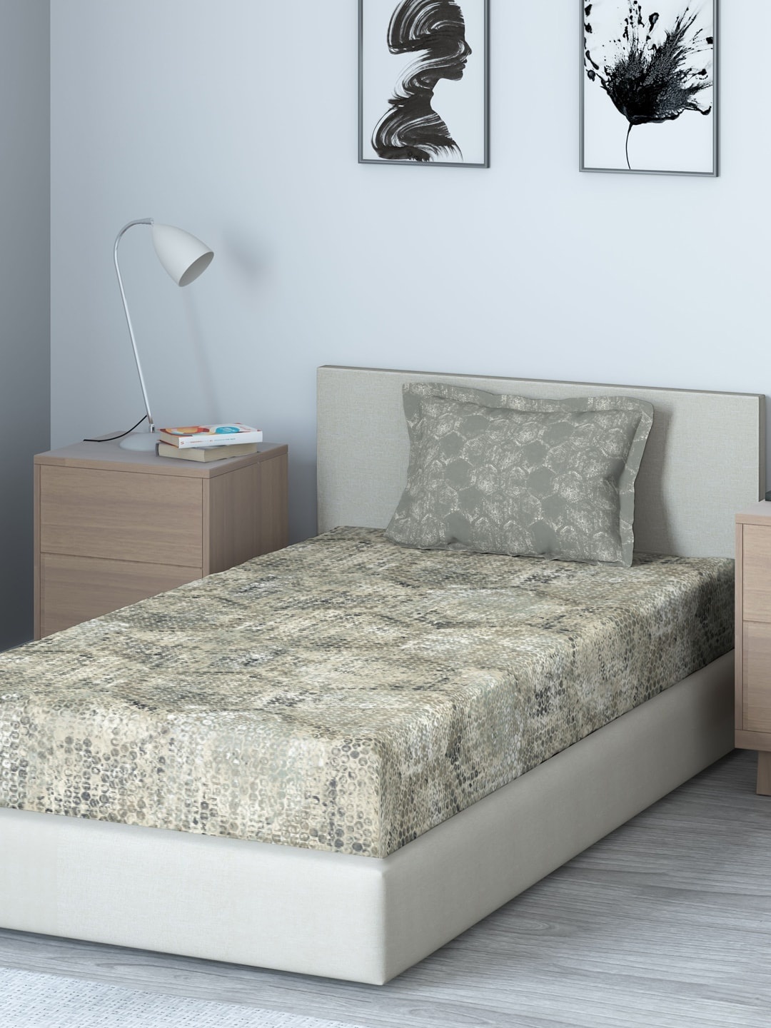 

DDecor Grey Abstract 140 TC Cotton 1 Single Bedsheet with 1 Pillow Covers