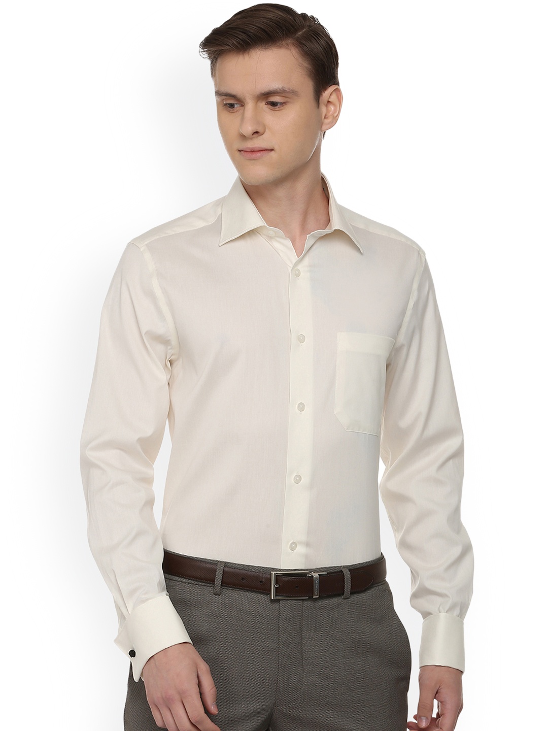 

Louis Philippe Men Beige Regular Fit Solid Casual Shirt