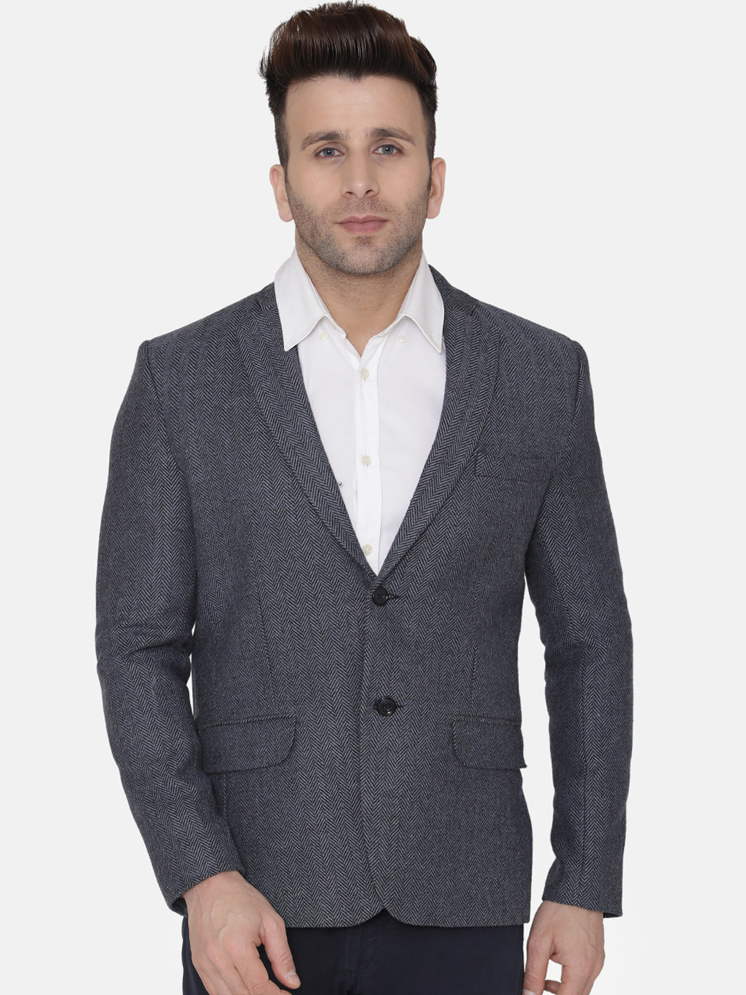 

Wintage Men Blue Self Design Regular-Fit Single-Breasted Blazer