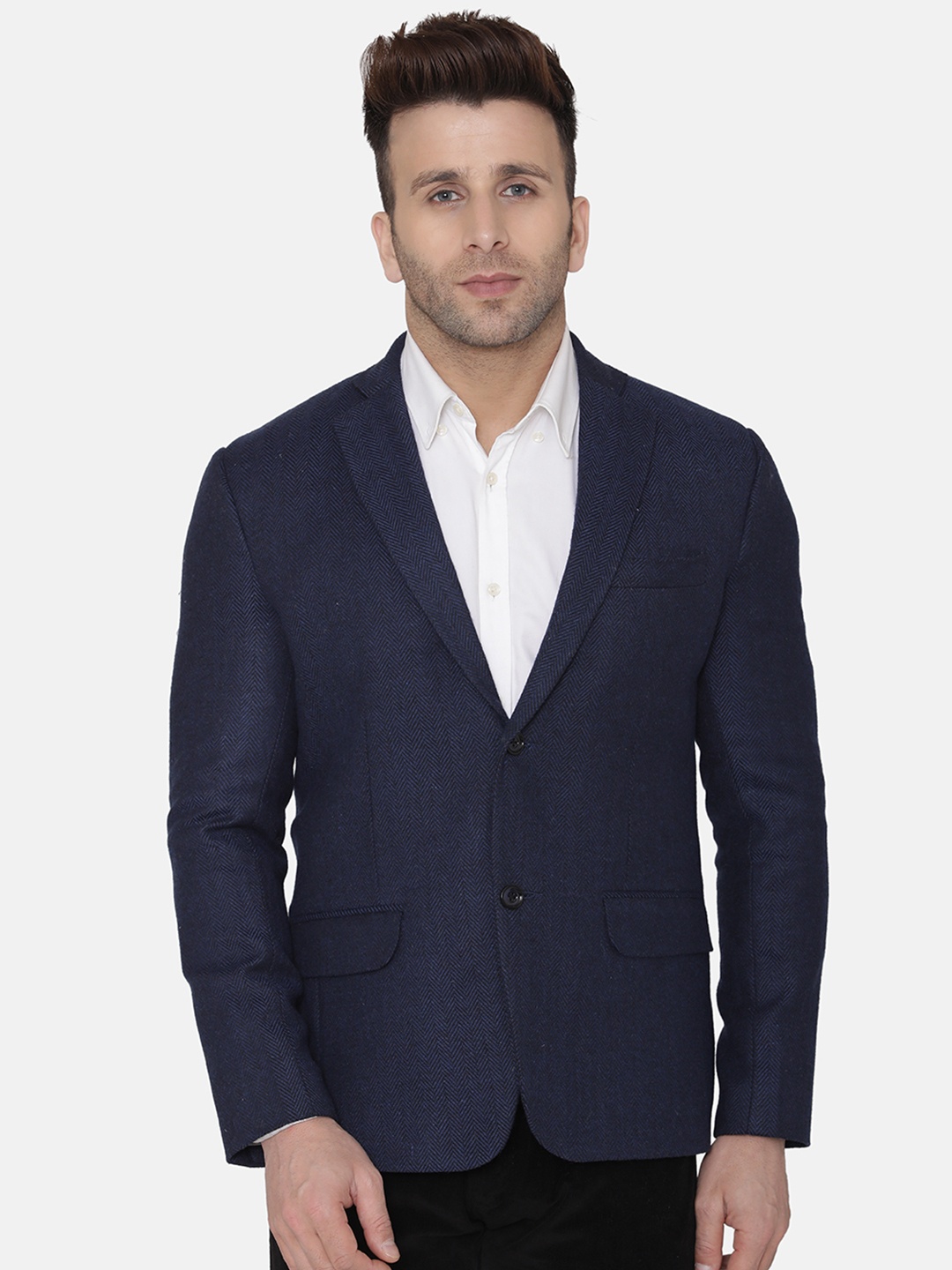 

Wintage Men Blue Self Design Regular-Fit Single-Breasted Blazer