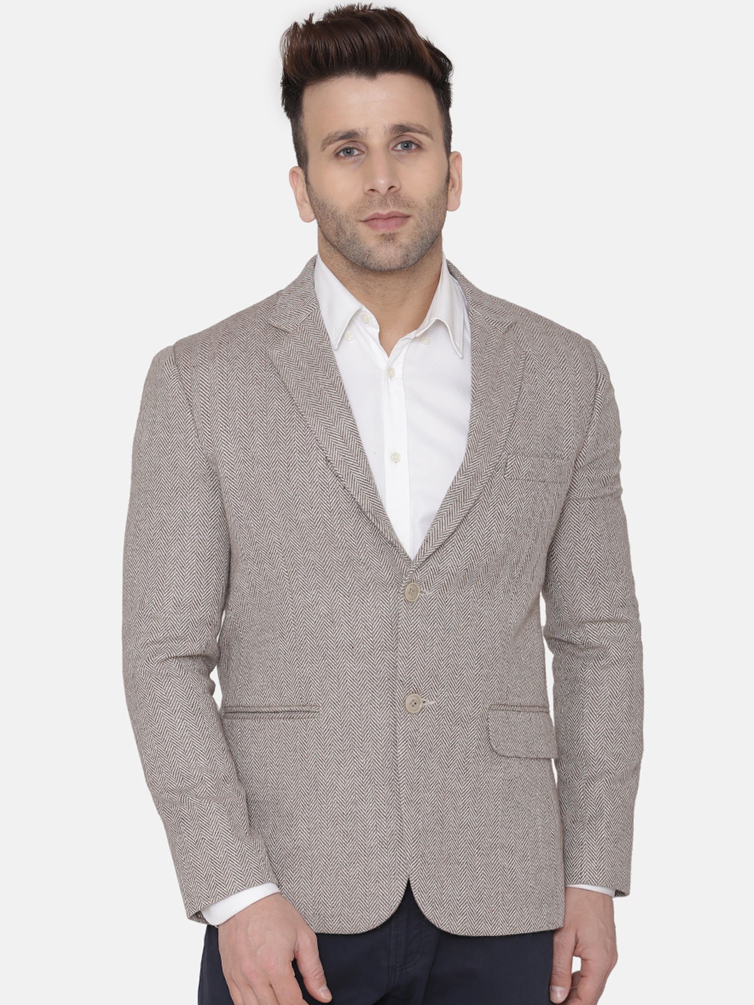 

Wintage Men Beige Self Design Regular-Fit Single-Breasted Blazer
