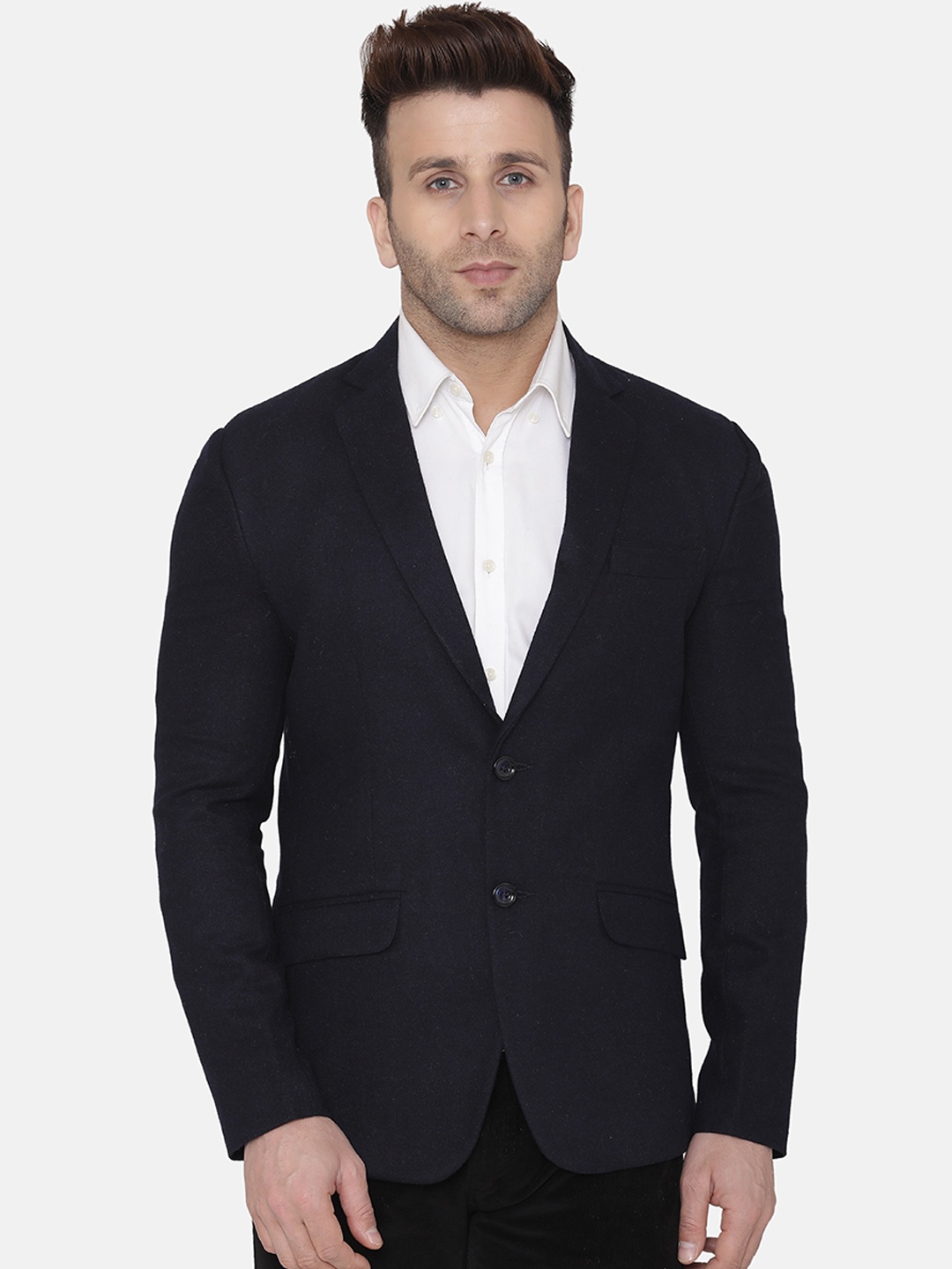 

Wintage Men Blue Solid Regular-Fit Single-Breasted Woolen Blazer