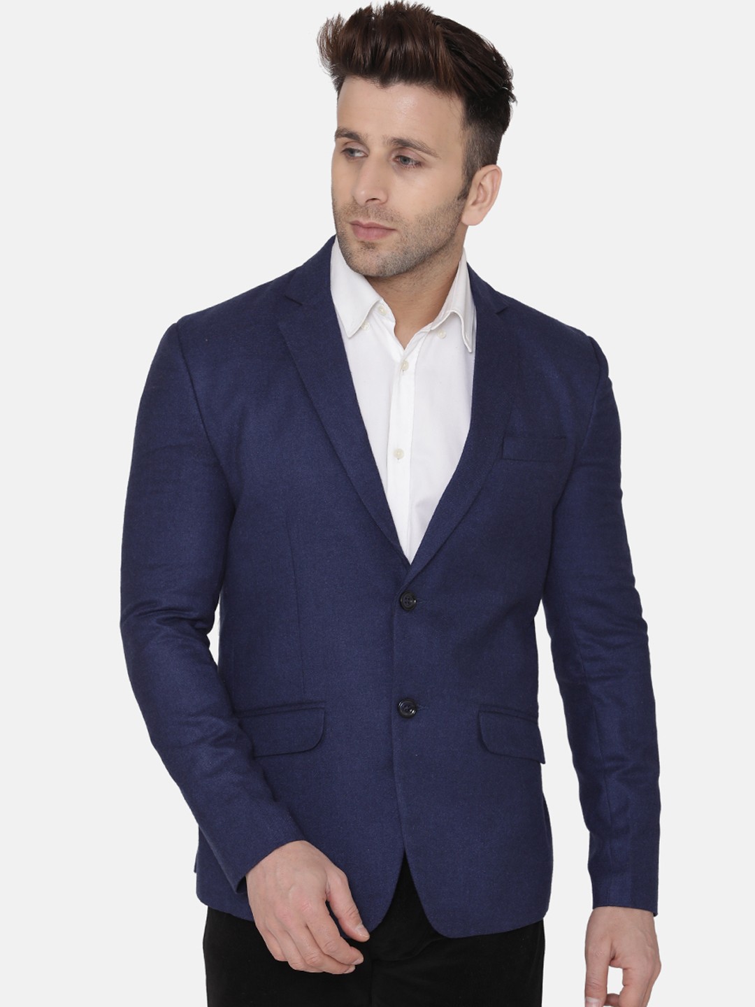 

Wintage Men Blue Solid Regular-Fit Single-Breasted Woolen Blazer
