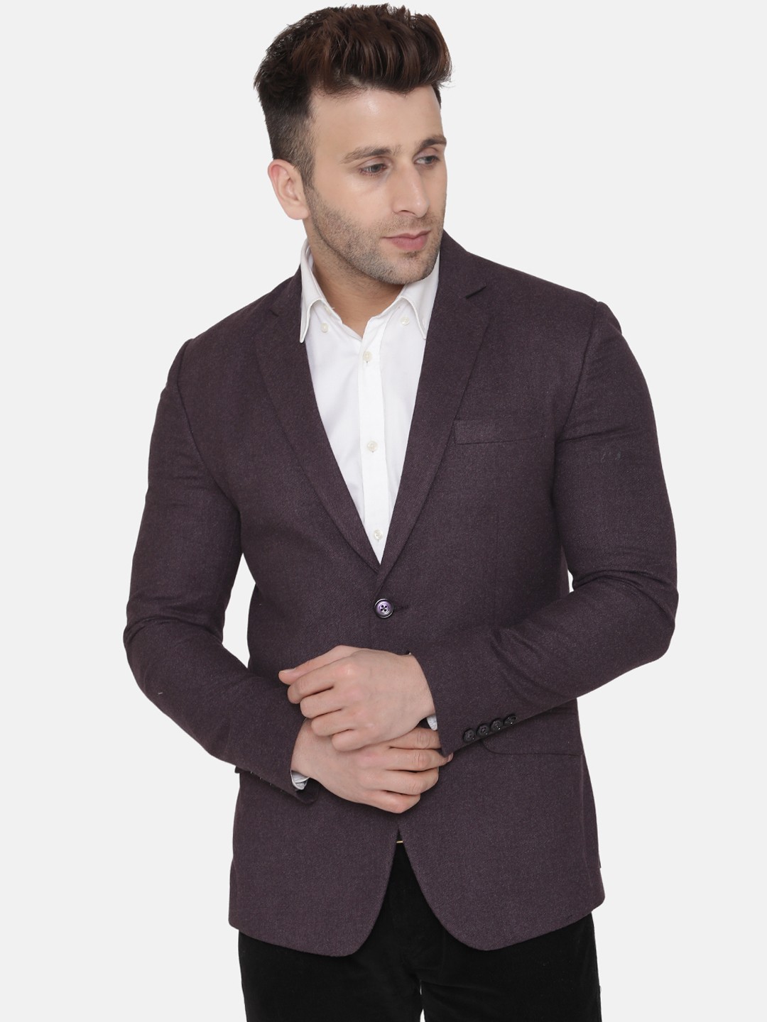 

Wintage Men Purple Solid Regular-Fit Single-Breasted Woolen Blazer