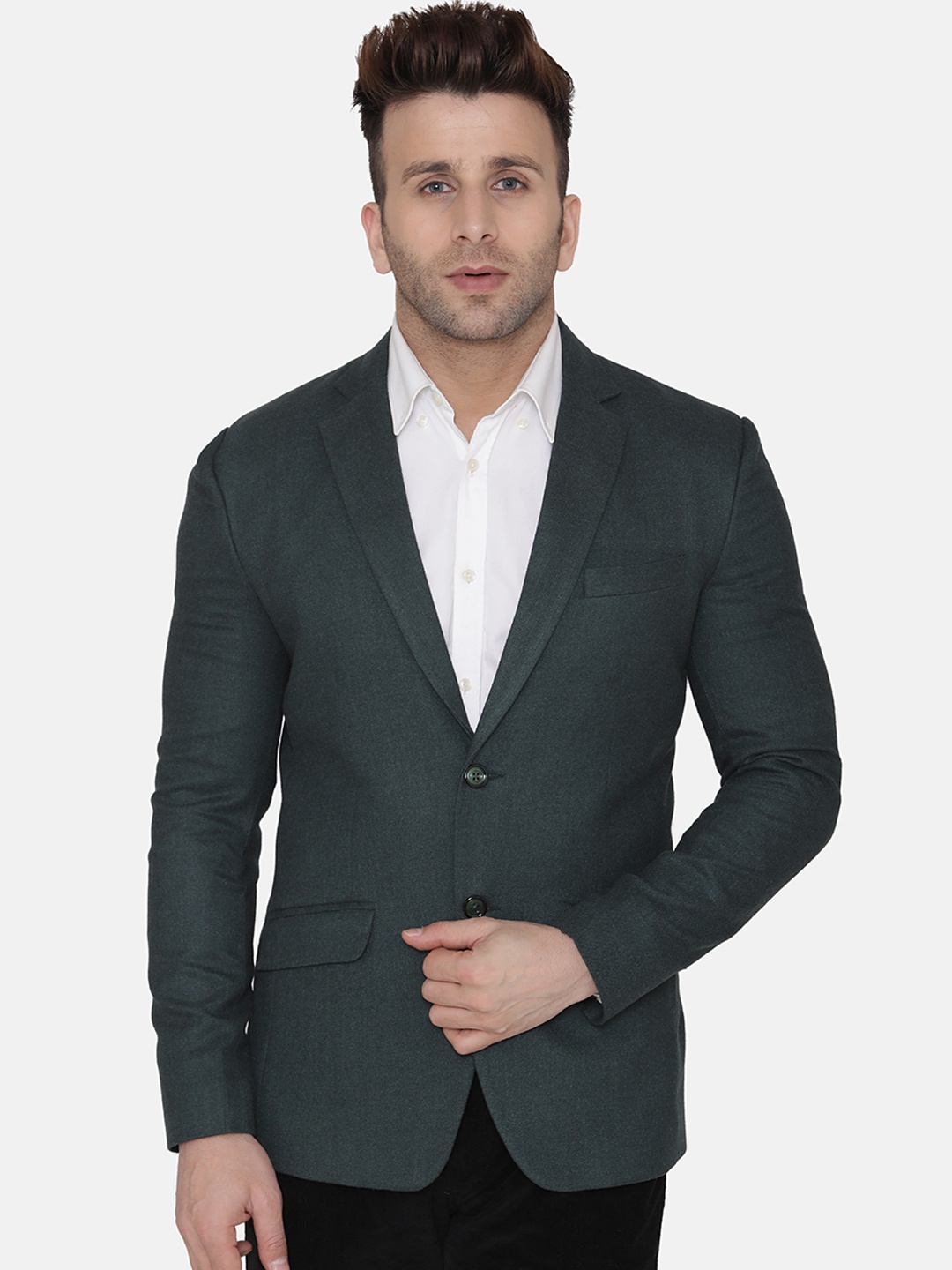 

Wintage Men Green Solid Regular-Fit Single-Breasted Woolen Blazer