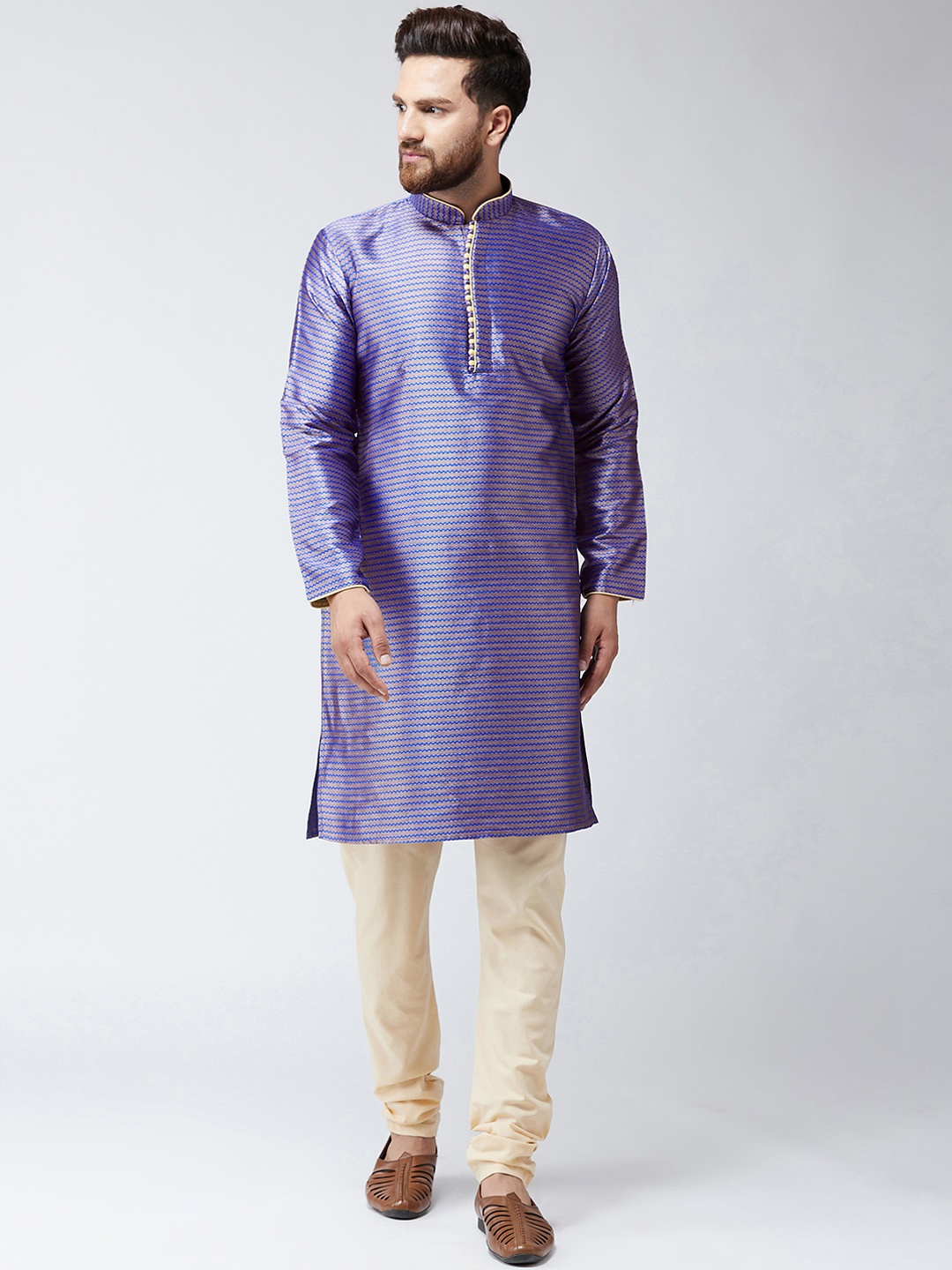 

SOJANYA Men Blue & Beige Self Design Kurta with Churidar