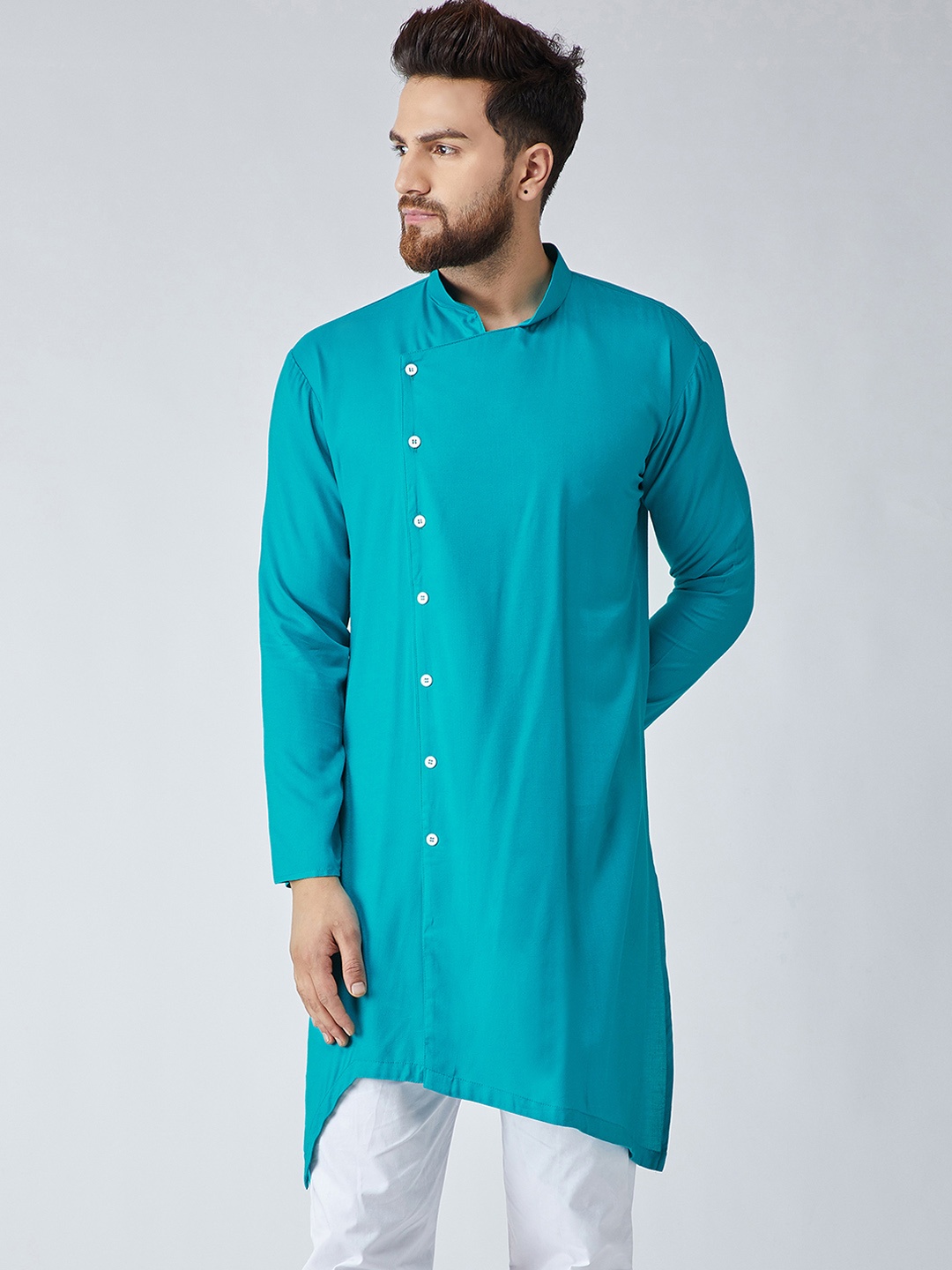

SOJANYA Men Turquoise Blue Solid Straight Kurta