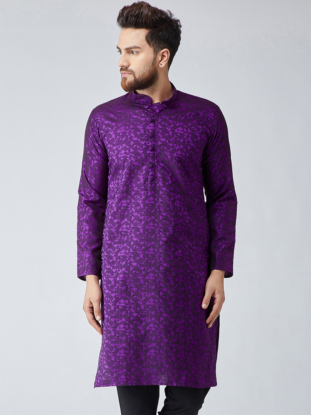 

SOJANYA Men Violet Woven Design Straight Kurta