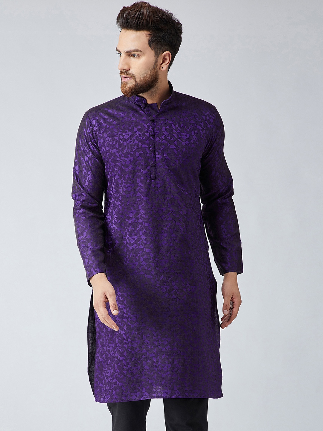 

SOJANYA Men Purple Woven Design Straight Kurta