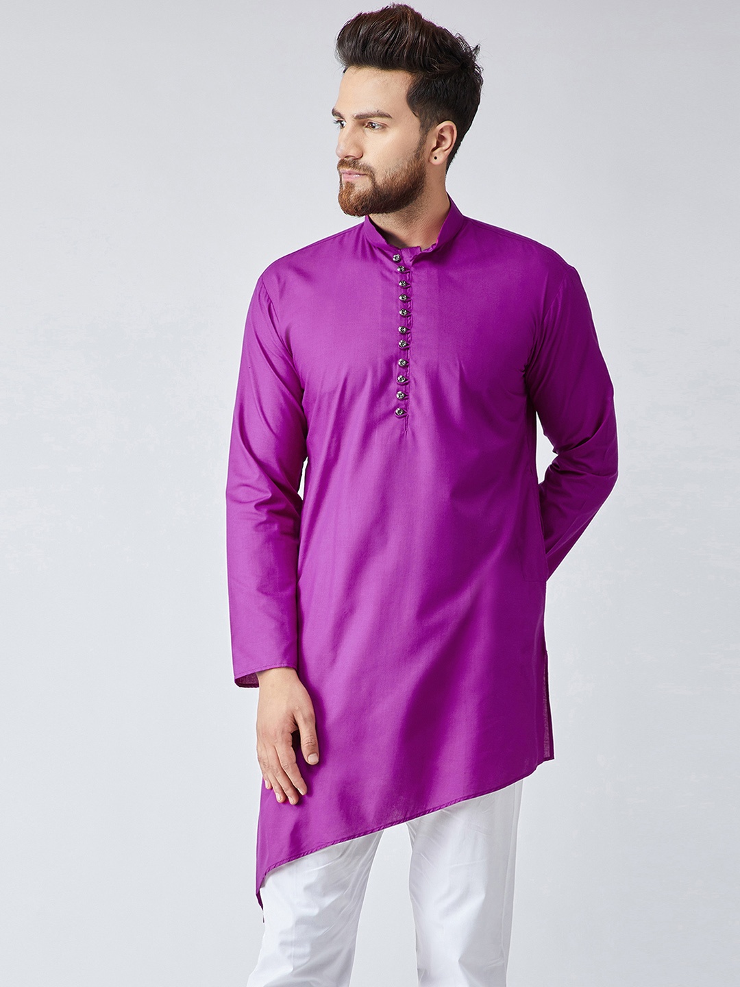 

SOJANYA Men Purple Solid Asymmetric Straight Kurta