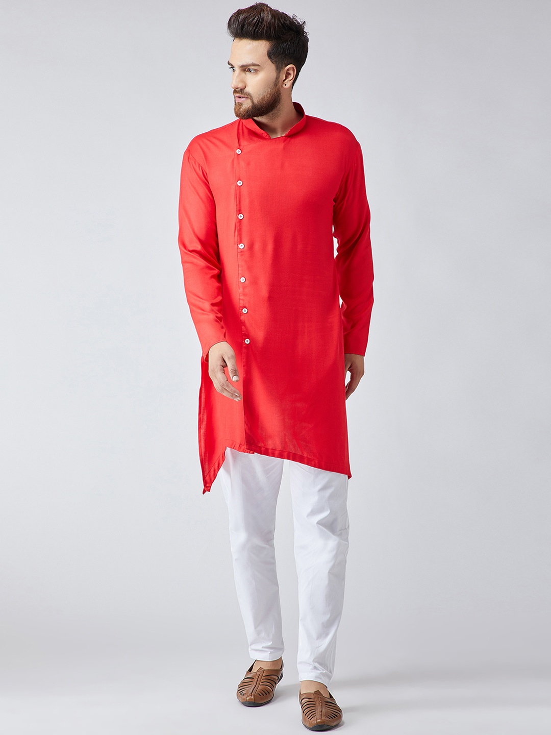 

SOJANYA Men Red & White Solid Kurta with Pyjamas