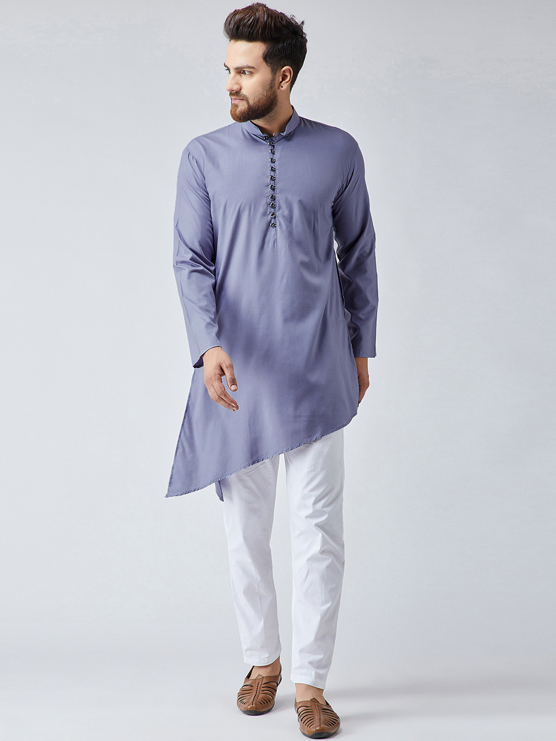 

SOJANYA Men Blue & White Solid Kurta with Pyjamas