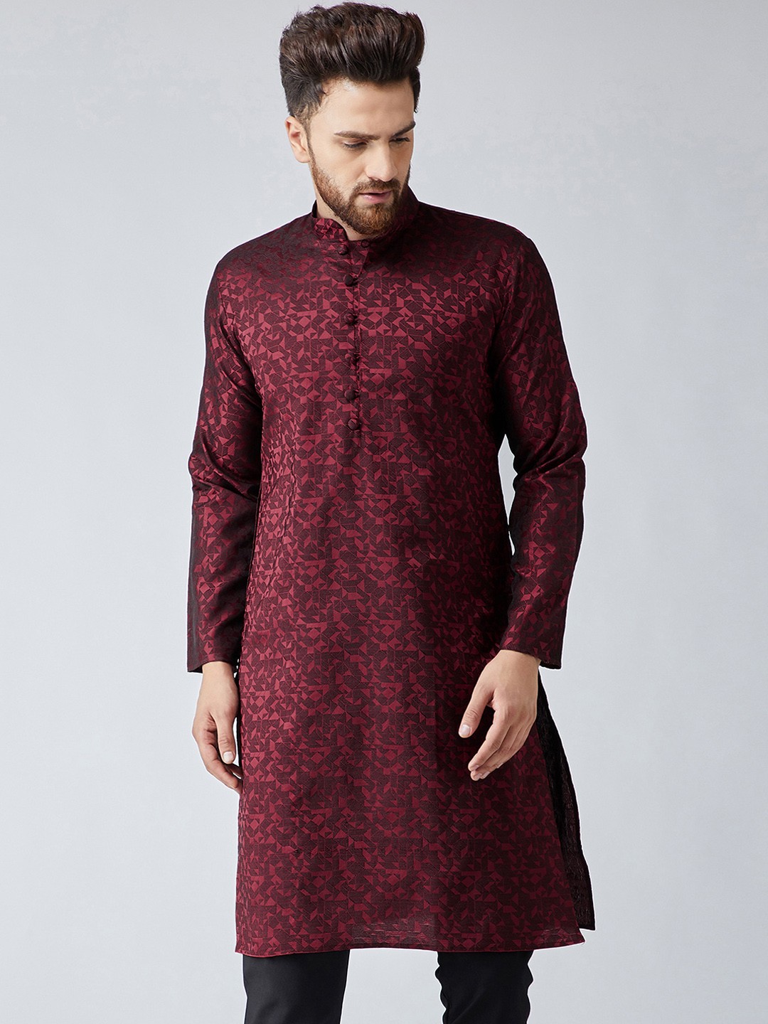 

SOJANYA Men Maroon Woven Design Straight Kurta