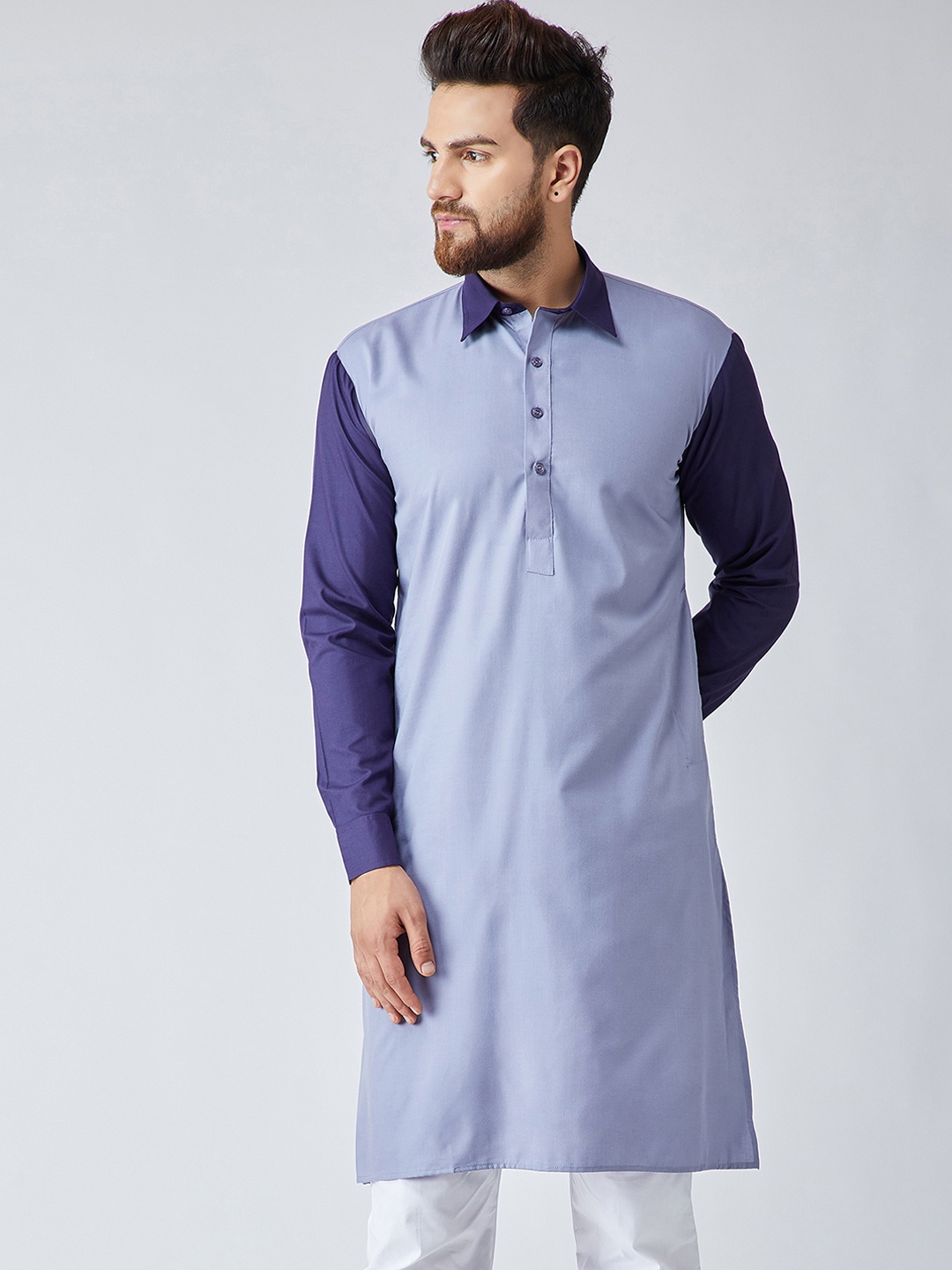 

SOJANYA Men Blue Colourblocked Straight Kurta