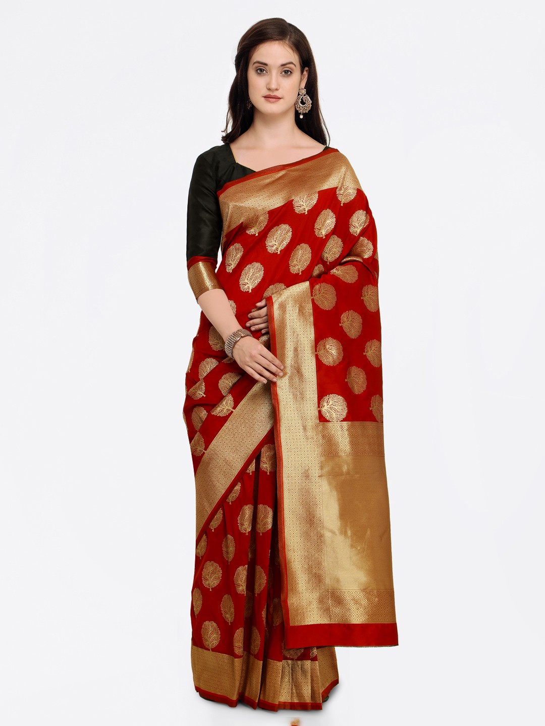 

Shaily Red & Beige Pure Silk Woven Design Banarasi Saree