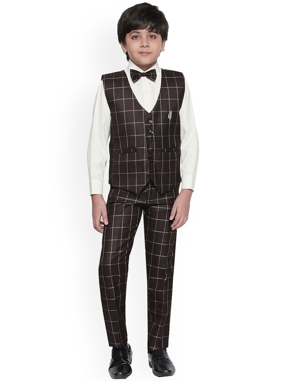

Jeetethnics Boys Brown Checked Shirt with Trousers