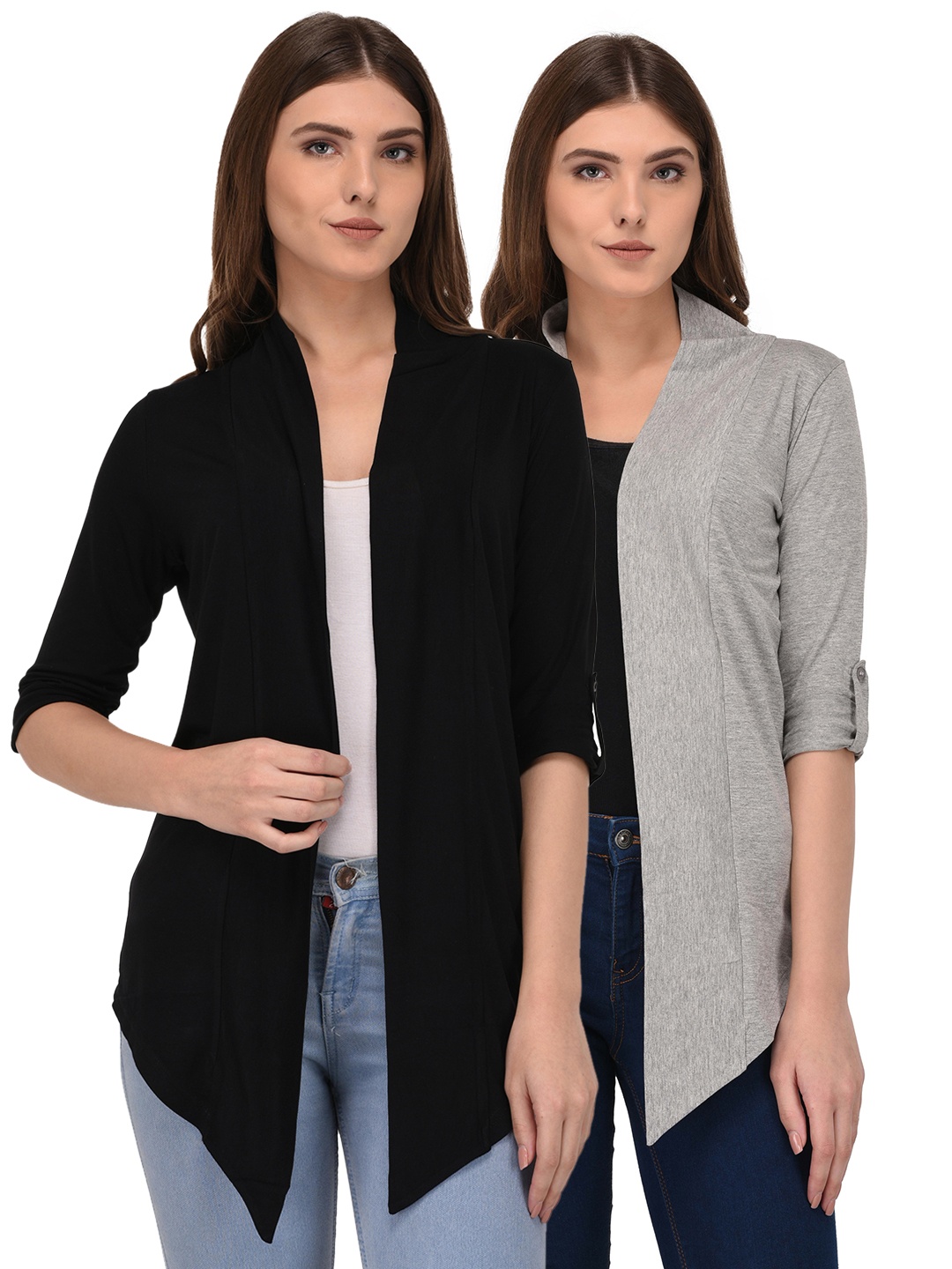 

Espresso Women Pack Of 2 Solid Open Front Shrug, Grey melange