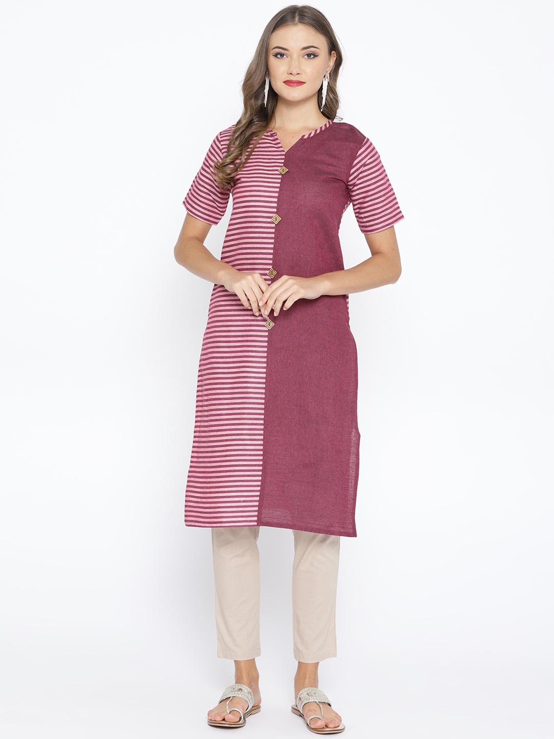 

Chhabra 555 Women Purple & Pink Striped Straight Kurta