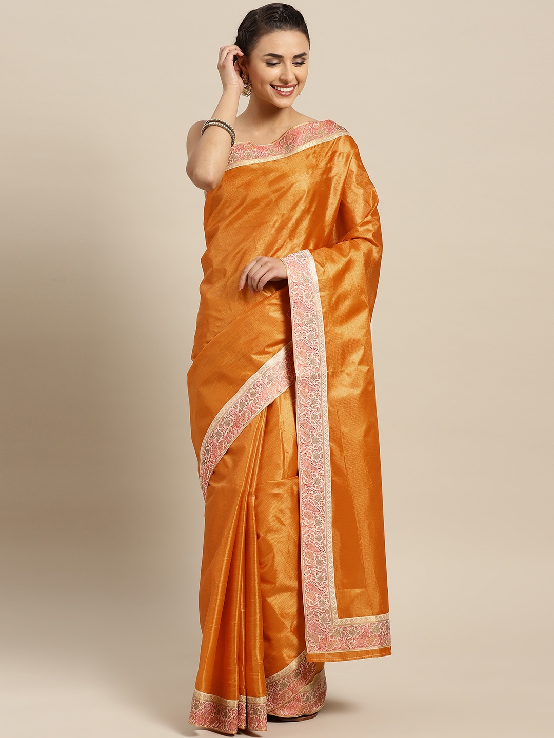 

Chhabra 555 Mustard Yellow Solid Tussar Saree