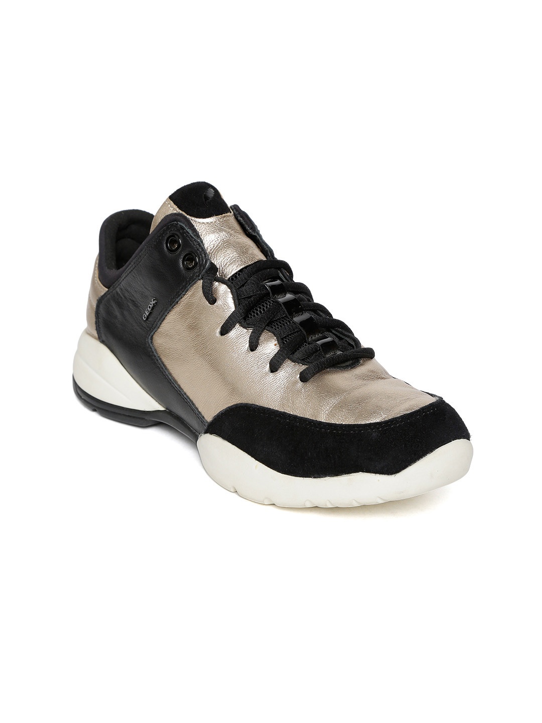 

Geox Women Black & Gold-Toned Leather Colourblocked Sneakers