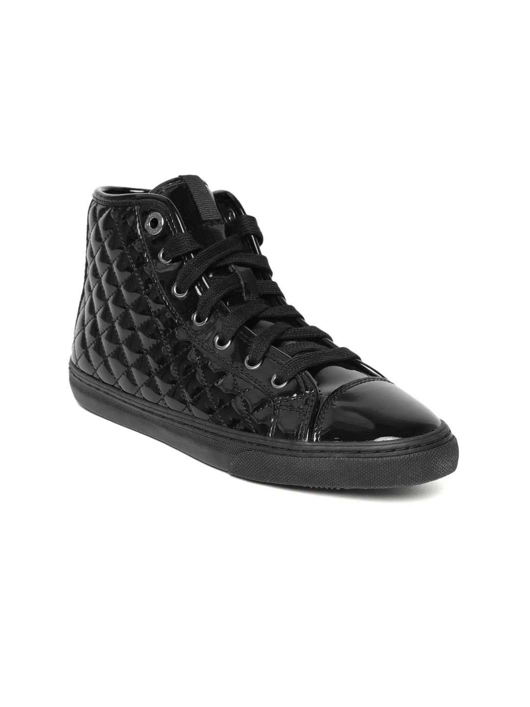 

Geox Women Black Patent Leather Quilted Mid-Top Sneakers