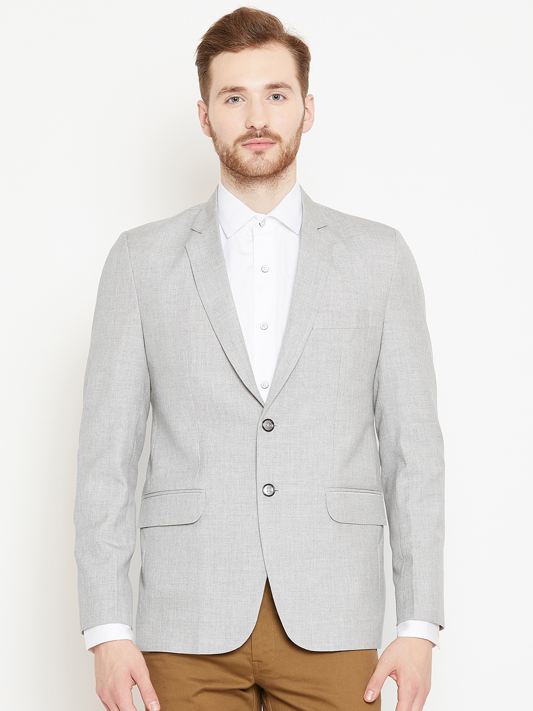 

Shaftesbury London Men Grey Slim Fit Solid Single-Breasted Smart Casual Blazer