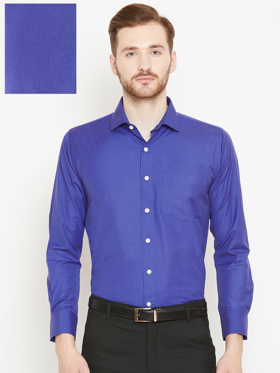 

Shaftesbury London Men Blue Smart Slim Fit Solid Formal Shirt