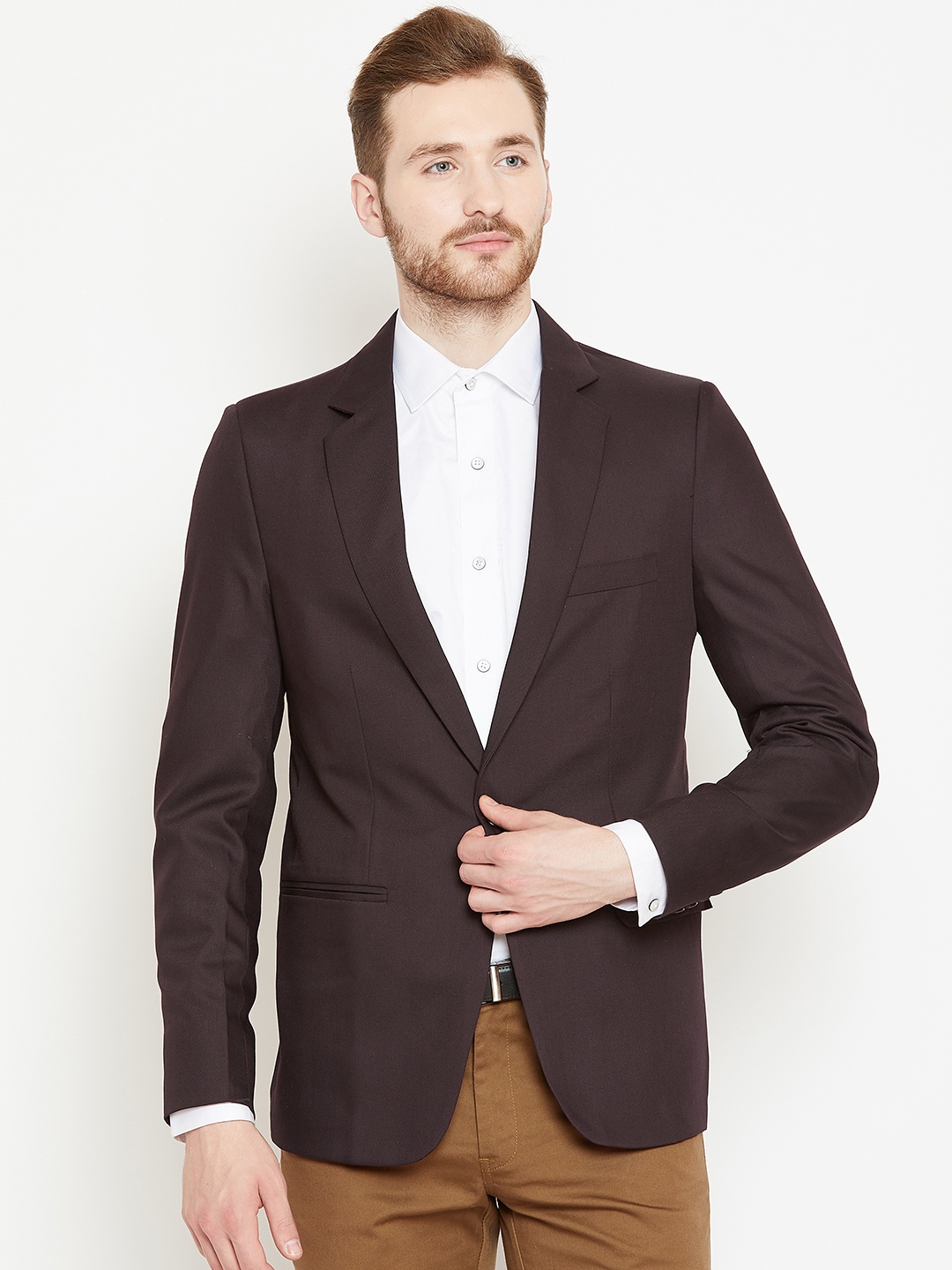 

Shaftesbury London Men Coffee Brown Solid Single-Breasted Blazer