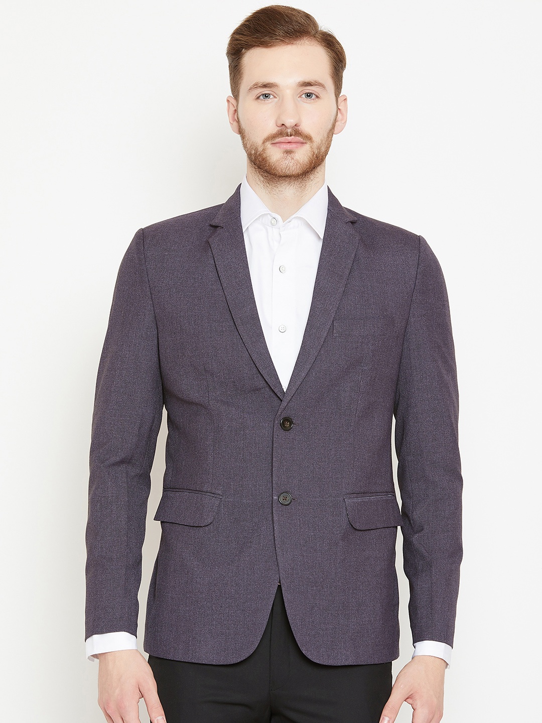 

Shaftesbury London Men Purple Slim Fit Solid Single-Breasted Formal Blazer