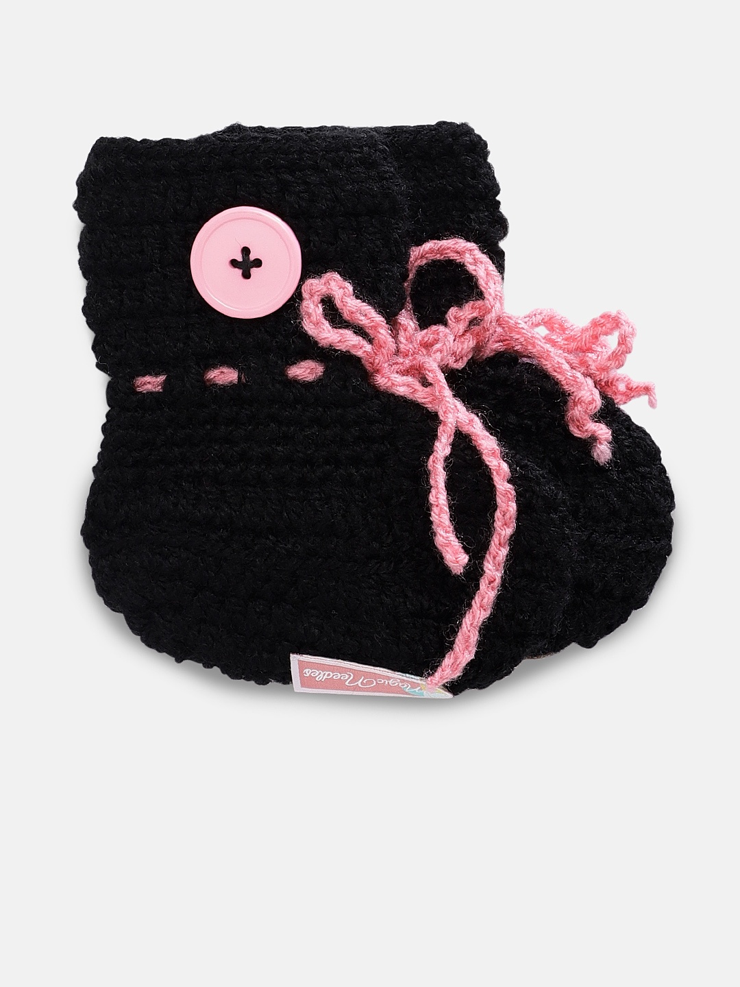 

Magic Needles Girls Black Handmade Knit Crochet Woolen Booties