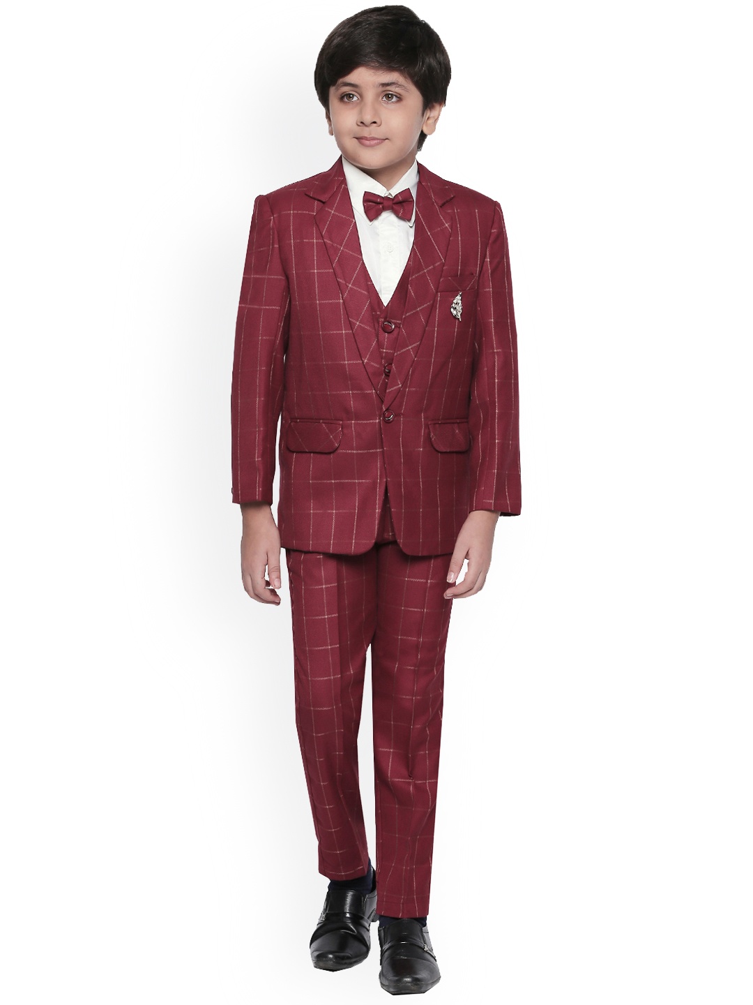 

Jeetethnics Boys Maroon Checked Suit