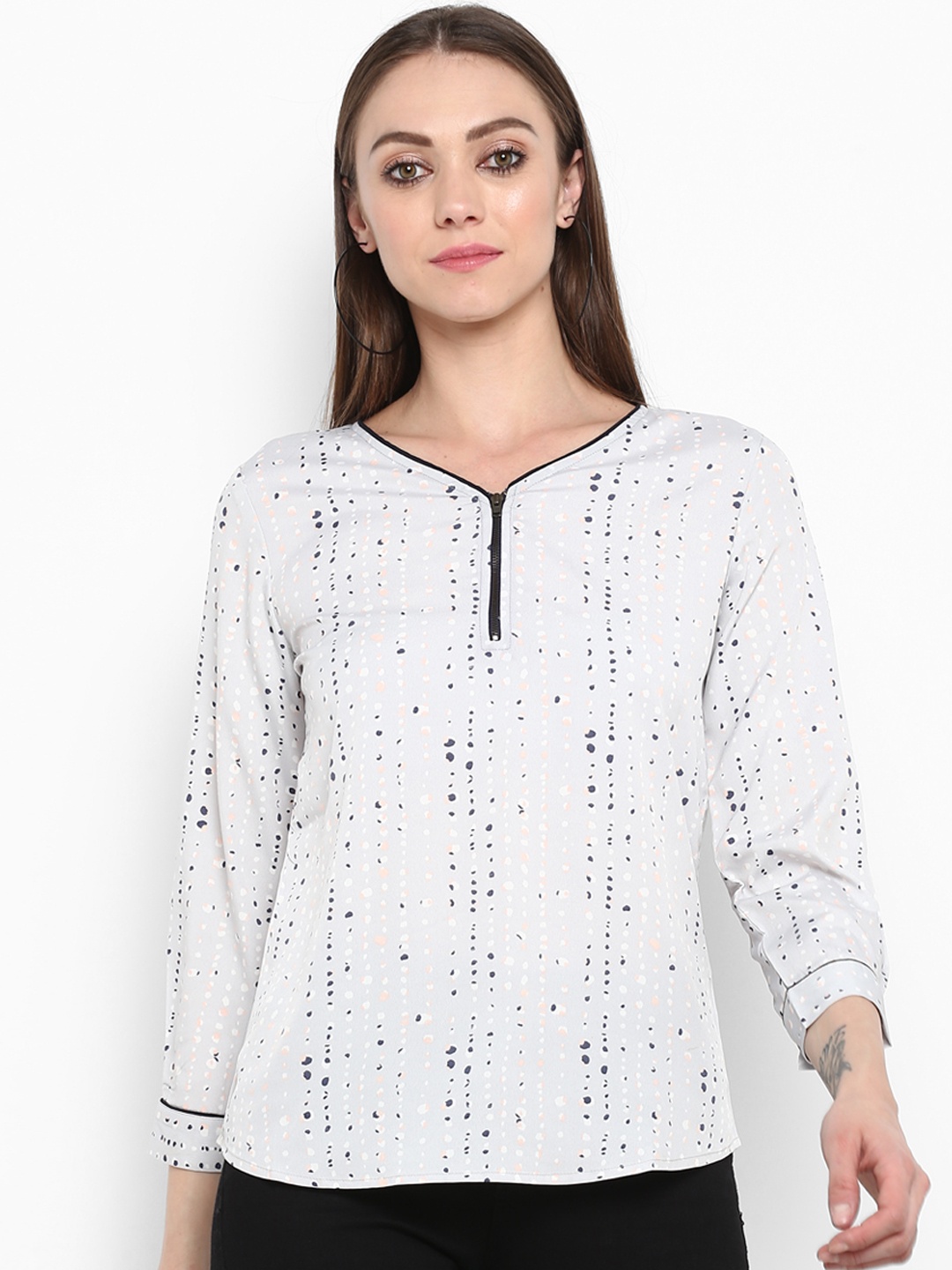 

PURYS Women Grey Printed Top