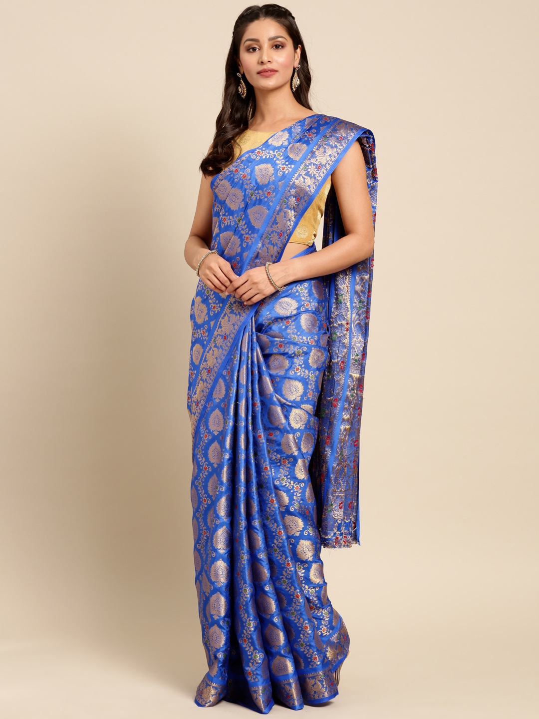 

MIMOSA Blue Art Silk Woven Design Kanjeevaram Saree