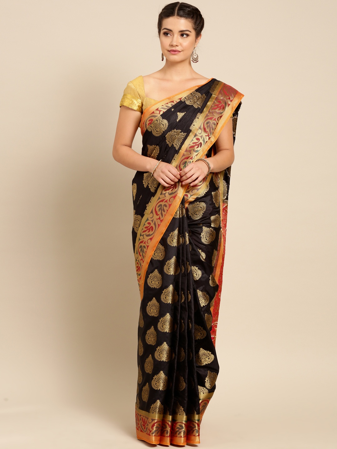 

MIMOSA Black Art Silk Woven Design Kanjeevaram Saree