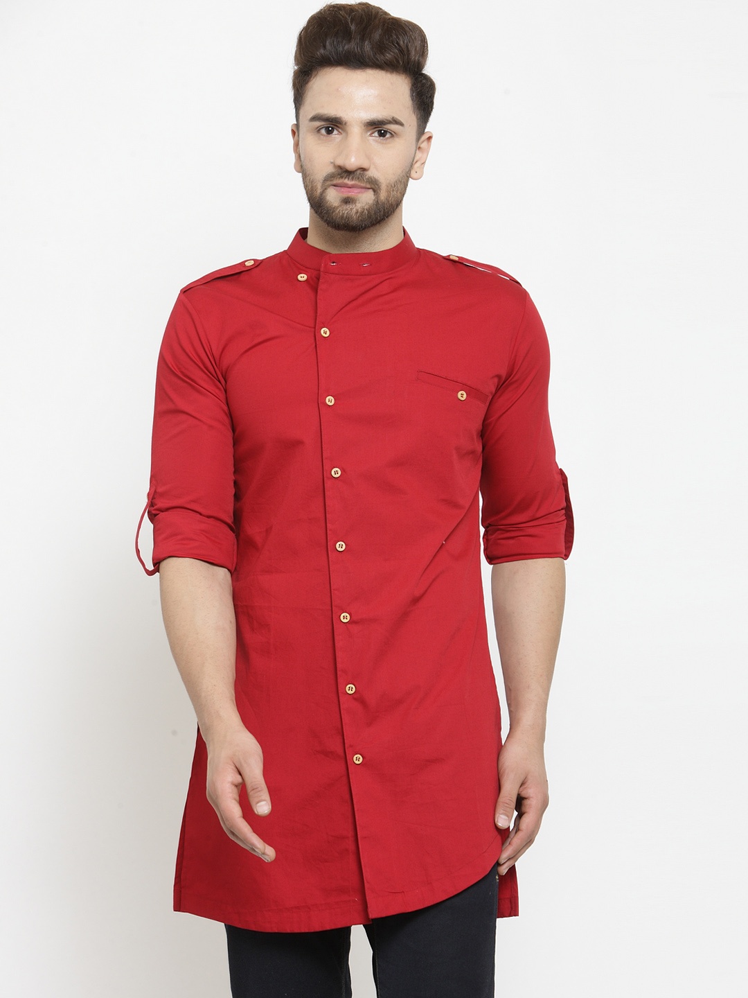 

WESTCLO Men Maroon Solid Asymmetric Straight Kurta