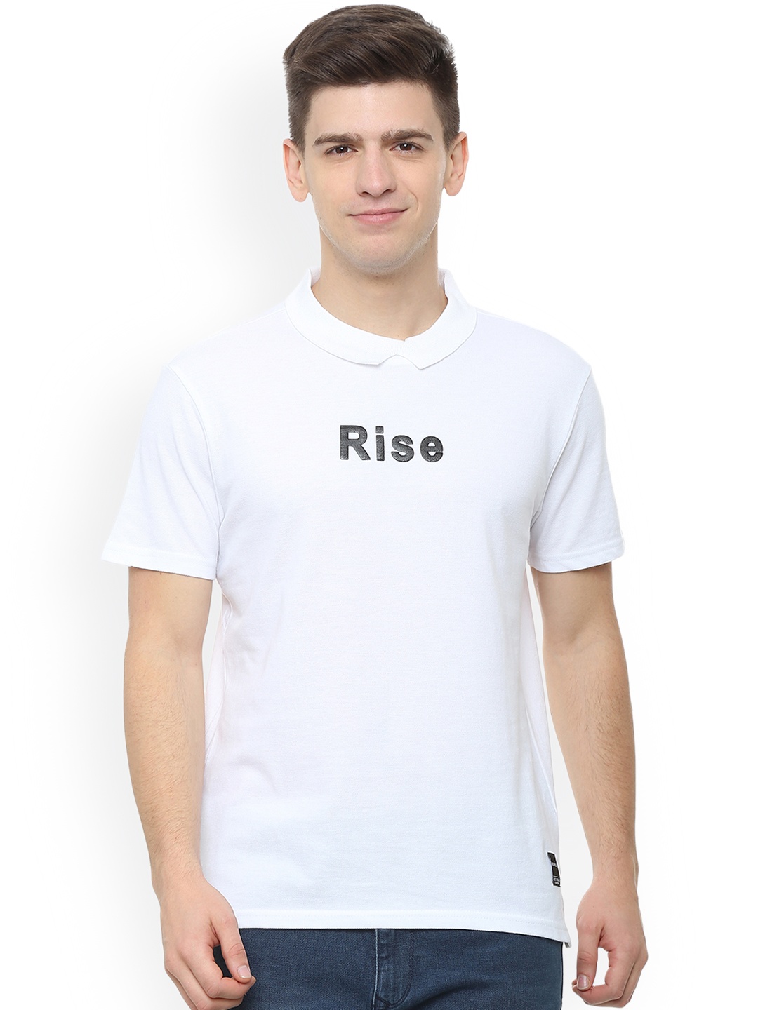 

People Men White Printed Polo Collar T-shirt