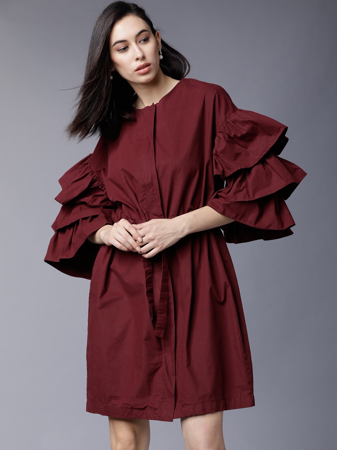 

Tokyo Talkies Women Maroon Solid Fit and Flare Dress