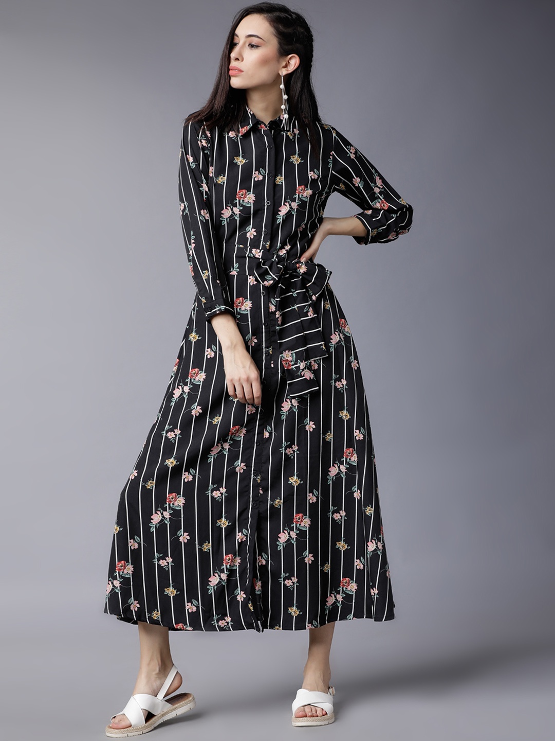 

Tokyo Talkies Women Black Printed Shirt Dress