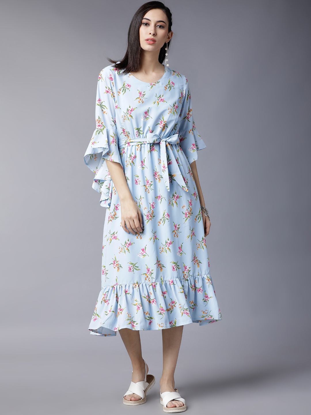

Tokyo Talkies Women Blue Printed Blouson Dress