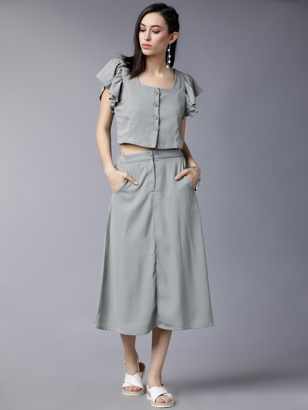 

Tokyo Talkies Grey Matching Two-Piece Dress