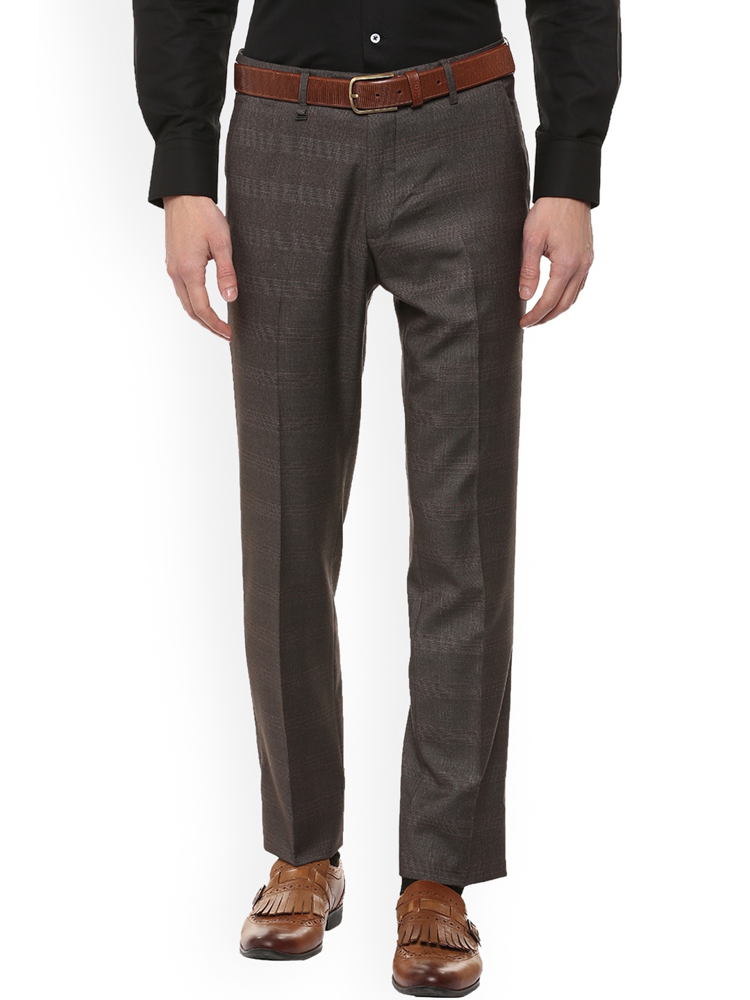 

Van Heusen Men Brown Slim Fit Checked Formal Trousers