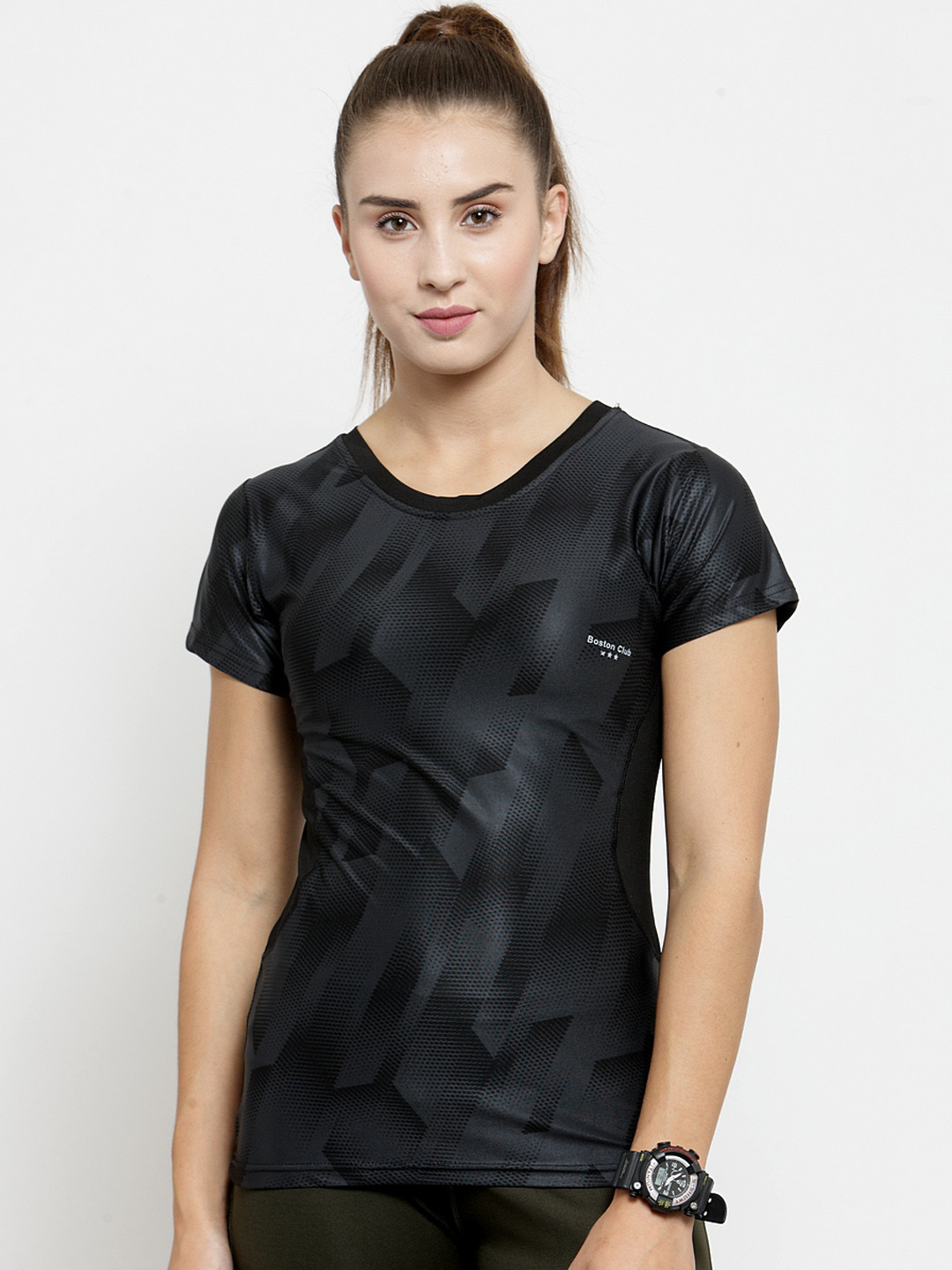 

Boston Club Women Black Printed Round Neck T-shirt